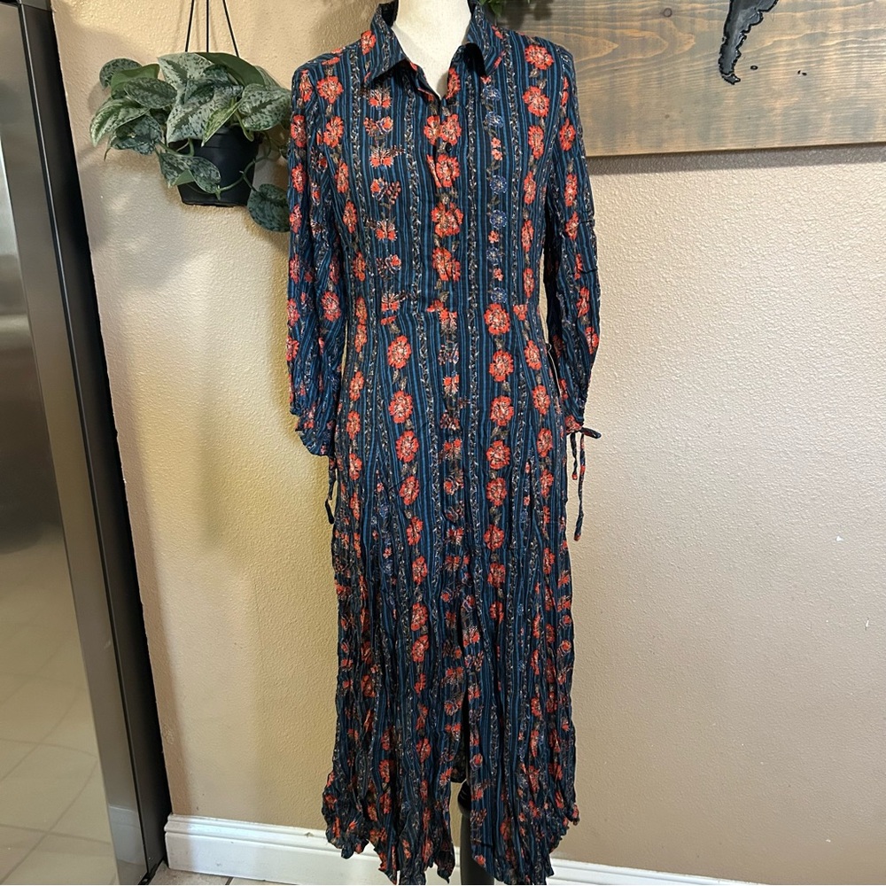 Lulu's Blue and Orange Bishop Sleeve Sundress - Picture 2 of 8